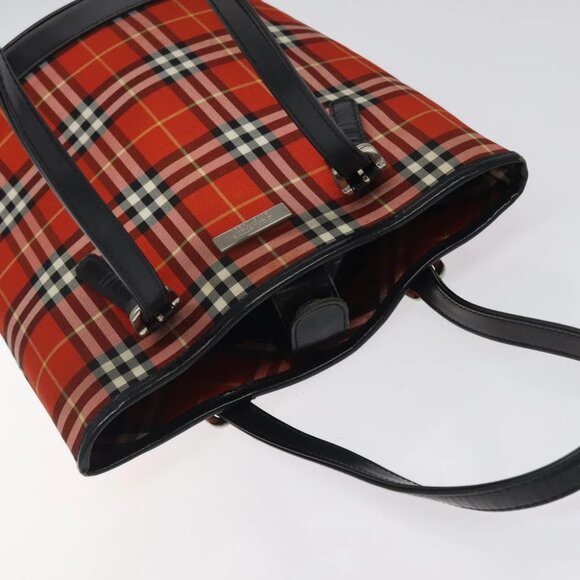 Burberrys Nova Check Blue Label Hand Bag Canvas Red Silver Auth 118022 - Picture 7 of 15